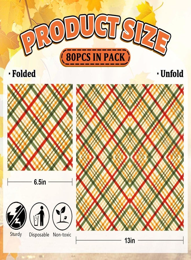 Whaline 80 Counts Checkered Fall Paper Napkins Plaid Disposable Napkins Watercolor Decorative Luncheon Dinner Table Napkins for Autumn Harvest Thanksgiving Party Supplies - Image 2